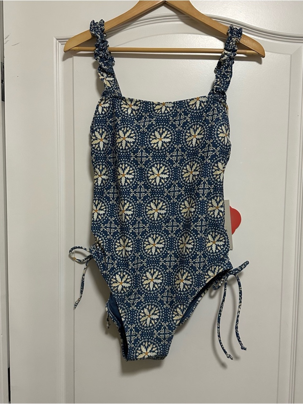 Agua Bendita Navy Blue Medallion One-Piece Swimsuit with Ruffle Straps - XL